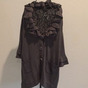 Women’s sweater gray Large Button down 3/4 Sleeve